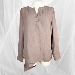 Lulu B Top Taupe Brown Casual Boho Medium Tunic Minimalist Asymmetrical Earthy